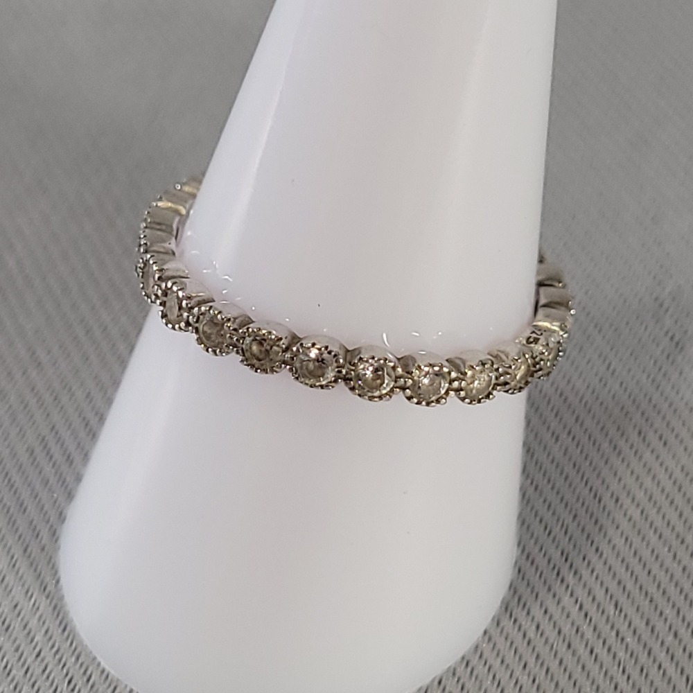 Sterling Silver Rhinestone Infinity Ring Womens Size 9.75 Eternity Band Jewelry